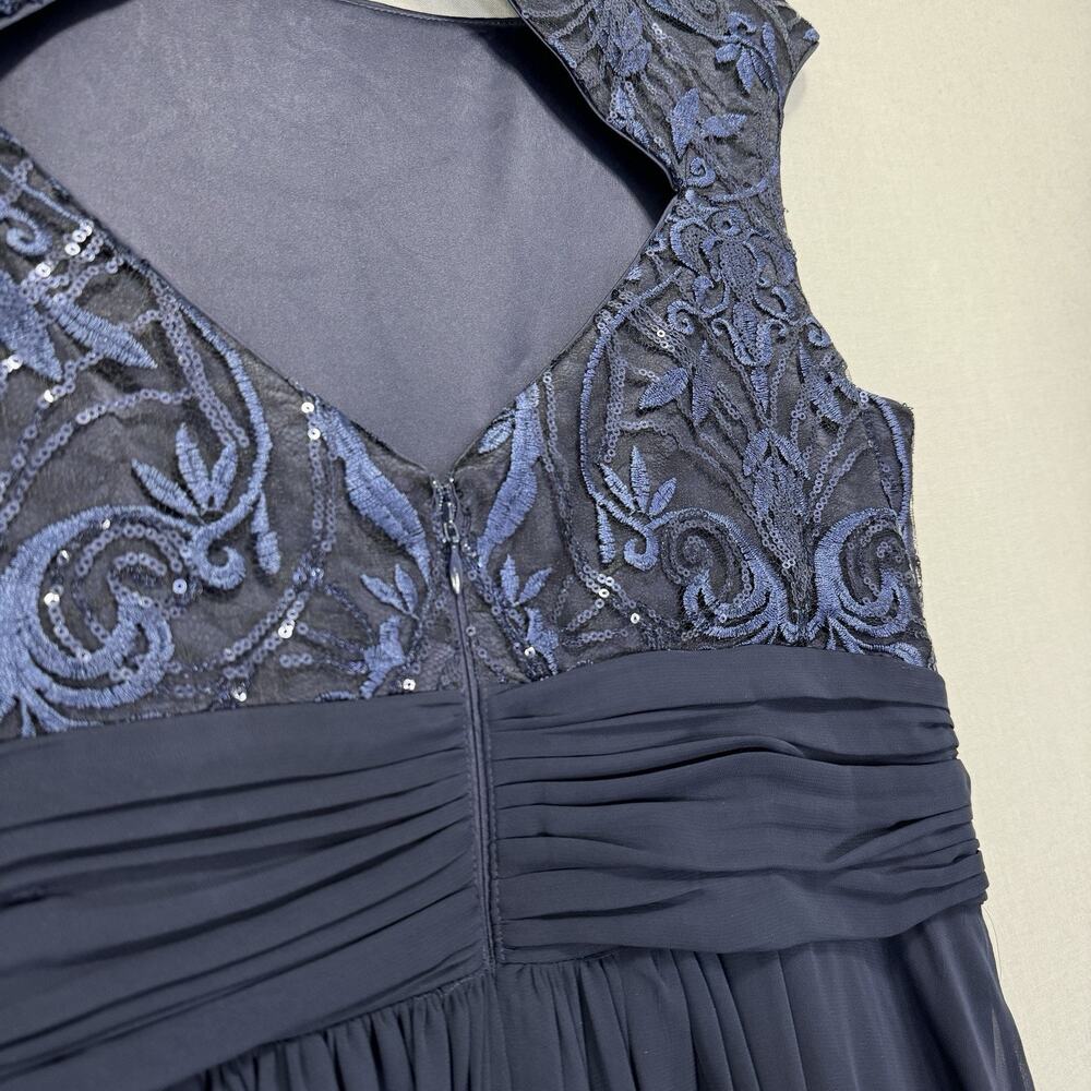 Eliza J Sequin Embroidered Chiffon Formal Gown Womens 12 Navy Maxi Dress Evening - Picture 9 of 16